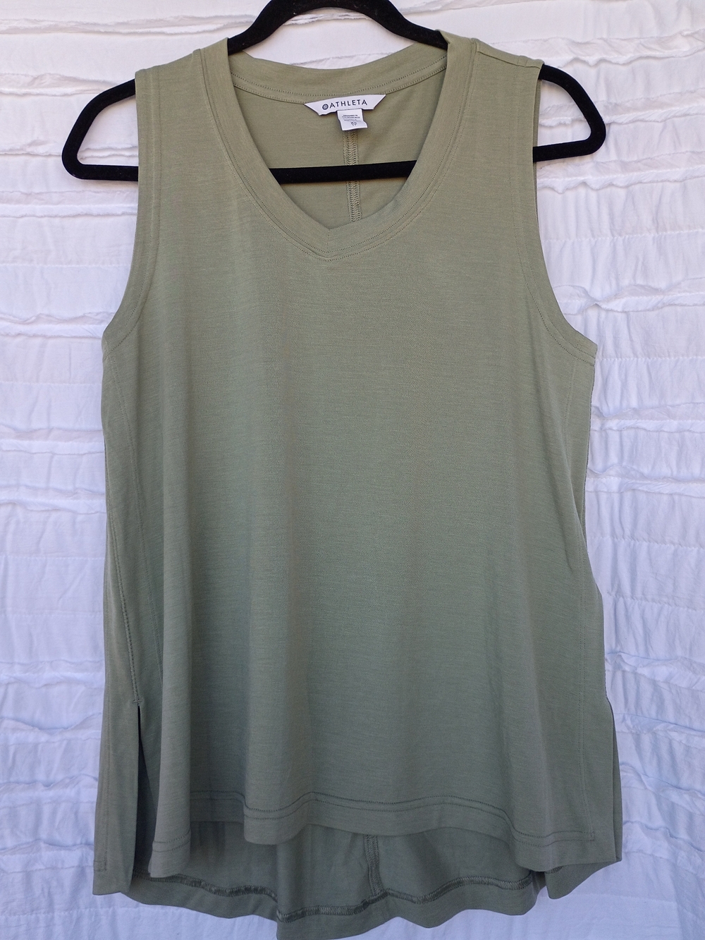 Athleta Sleeveless V-Neck Tank Top in Olive Green.